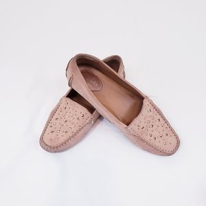 Clarks Tan Gold Studded Flats Loafers Leather 6.5M Nude Beige